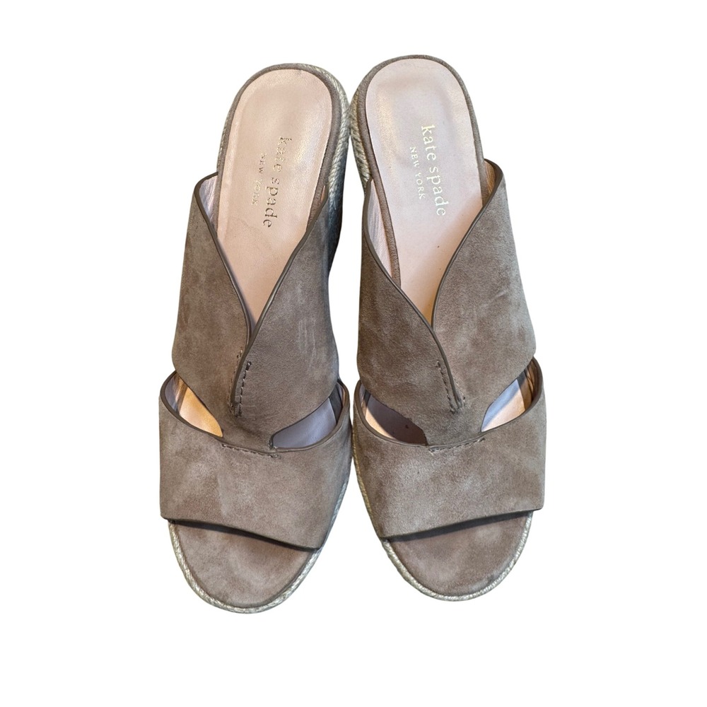 Kate Spade Tropez Suede Espadrille Wedge Sandals Taupe Size 8.5